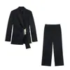 Marca Z Comércio Exterior Transfronteiriço Estoque Pronto Roupas Femininas 2026 Primavera Novo Estilo Blazer Decorado com Fivela + Calça Reta de Cintura Alta