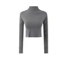 Estilo Puro Deseo Sexy Cuello Alto Cintura Alta Corto Manga Larga Camiseta Otoño Nueva Moda Corte Ajustado Color Sólido Top Básico Mujer