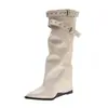 Estilo Dulce y Fresco~Botas Vaqueras Occidentales de Puntera Puntiaguda Retro para Mujer 2026 Nuevas Botas de Caballero de Tacón Grueso hasta la Mitad de la Pantorrilla