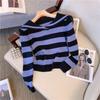Foto Real~ Suéter de Punto Rayado Azul Marino para Mujer 2023 Nuevo Estilo Primavera Temprana Cuello en V Chic Francés Ajustado Estilo Chanel Capa Base