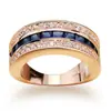 Anillo de Sanjie wish más vendido con zafiro de diamantes completos, cuadrado, chapado en oro de 18 quilates, anillo de diamantes brillantes para hombres y mujeres