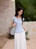 Nueva Camiseta Henley de Acetato de Tencel y Lana para Mujer, Cómoda, Transpirable, Casual, Versátil, Corte Ajustado, Top de Cuello en U