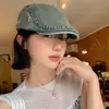Gorra de Tela Lavada Estilo Retro Japonés para Mujer, Transpirable para Verano, Adecuada para Cabezas Grandes, Sensación de Alta Gama, Boina para Usar al Revés