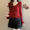 Top Base de Punto con Manga de Campana Roja para Mujer Primavera y Otoño Estilo Corto Adelgazante Top con Cuello Fruncido Blanco Talla Única