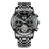 Bodaq Nuevo Reloj Mecánico Totalmente Automático Impermeable Multifuncional para Hombre Esqueleto Luminoso Correa de Acero Inoxidable Calendario
