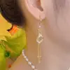 Pendientes Geométricos de Diamante Largos con Borlas Simples Personalidad Completo Diamante Nuevos Pendientes Atmosféricos de Gama Alta para Mujer
