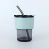 Taza de bambú de celebridad de internet al por mayor, taza creativa de vidrio transparente con pajilla, taza de agua portátil estilo ins con tapa, taza para café con leche