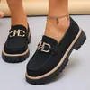 Mocasines de Cuero de Gran Tamaño para Mujer de Comercio Exterior Transfronterizo, Nuevos Zapatos de Estilo Británico con Punta Redonda, Simples, Versátiles, Slip-On, Suela Gruesa para Mujer
