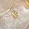Anel Novo Rotativo para Casal Transfronteiriço Anel Feminino de Diamante Zircônia Anel Aberto de Casamento Banhado a Ouro Dominador Versão Coreana Atacado Europeu e Americano