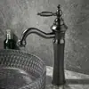Grifo Vintage Estilo Francés para Lavabo de Baño, Todo Cobre Dorado Cepillado Grifo para Lavabo de Encimera Frío y Caliente