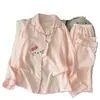Pijama Estilo Doce Japonês para Mulheres, Primavera e Outono, Cardigã de Algodão Nuvem, Manga Longa, Calça Longa, Conjunto Fofo e Delicado para Casa