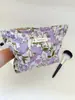 Bolsa de Cosméticos de Hilo Teñido de Flor de Taro Bolso de Mano Portátil para Niña Bolsa de Almacenamiento para Lavar de Viaje para Estudiante Bolsa de Lona