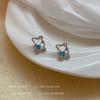 Brincos fofos de urso de zircônia azul verão novos brincos versáteis moda simples temperamento diário joias atacado