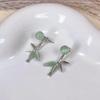 "Escucha el viento en el bosque de bambú" pendientes de piedra ojo de gato verde pequeños y frescos con forma de hoja de bambú moda para mujer temperamento retro pendientes de dos maneras de llevar