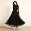 Ropa de Fábrica al por Mayor en Stock Ropa para Mujer Vestido Largo de Encaje con Cuentas de Industria Pesada Transfronteriza de Gran Oscilación Cuello Alto Manga Larga