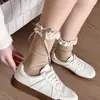 Meias Femininas de Meia-Cança para Primavera e Outono com Renda Branca e Laço, Estilo Lolita Academy, Versão Coreana