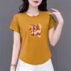 Moda com Desconto para Comércio Exterior Transfronteiriço para Mães de Meia-Idade, Camiseta Versátil de Manga Curta com Caimento Solto para Usar como Camada Base