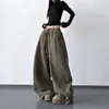 Calça de Moletom Esportiva Americana 2025 Calça Casual Feminina Inverno Novo Estilo Forrada com Fleece Solta Caimento Amplo Perna Larga Reta Comprimento Total
