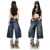 Pantalones Cropped Lavados Vintage Estilo Americano Ccnz Unisex con Pliegues Desgastados y Textura de Bambú, Pantalones Versátiles de Longitud Media