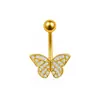 Piercing de umbigo em estilo ins europeu e americano com zircônia em formato de borboleta, pircing de umbigo com haste curva, joias de body piercing transfronteiriças disponíveis no AliExpress