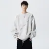 Moletom Estilo Americano para Homens, Nova Camiseta de Algodão de Manga Longa para Outono, Camiseta Base Bordada, Blusa Masculina Casual Solta, Tendência