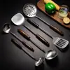 Juego de Utensilios de Cocina Acero Inoxidable 304 Mango de Madera Utensilios de Cocina Espátula Cuchara para Sopa Espátula de Cocina Casera Cuchara Suministros de Cocina