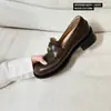 Versão em Couro~Mocassins Redondos Retrô Estilo Britânico com Moeda Dourada Sapatilhas Slip-on Femininas para o Trabalho Corte Profundo Salto Bloco Sapatos Pequenos de Couro