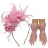 Set de Flor de Plumas para la Cabeza de Amazonia Accesorios para el Cabello de Flor en la Cabeza Diadema Guantes para Actuación en el Festival de Carreras de Caballos Fiesta Baile de Graduación Accesorios para la Cabeza