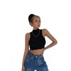 Sexy Moda Spice Girl Chaleco Pequeño de Cuello Alto Cintura Ceñida Pecho Expuesto Ropa Exterior Spice Girl Top Corto Elástico Color Sólido Simple Versátil