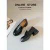 Versão em Couro de Vaca~Mocassins Retro de Bico Redondo, Sem Cadarço, Solado Grosso, Salto Bloco, para Mulheres, Sapatos Versáteis de Couro Genuíno para o Dia a Dia