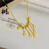 Colar Banhado a Ouro Vietnamita para Mulheres com Olho de Gato, Pingente de Moeda de Cobre, Corrente para Clavícula, Contas da Sorte, Colar com Pingente, Presente para Namorada, Joia