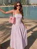 Vestido largo sin tirantes de rayas verticales para mujer, transfronterizo, cintura ajustada, dobladillo acampanado, longitud media, estilo vacacional, hombros descubiertos