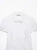 Comércio Exterior Amazon Transfronteiriço Roupas Femininas Mais Vendidas: Camisa de Manga Curta Listrada com Gola Peter Pan, Fechamento Diagonal, Ajuste na Cintura, Emagrecimento, Estilo College