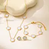 Conjunto de Joias Femininas Elegante de Aço Inoxidável com Trevo de Quatro Folhas e Madrepérola com Design de Flor e Colar de Trevo de Cinco Folhas