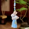 Pingente de Coelho de Liga Bordado Frente e Verso em Brocado Song para o Festival do Meio Outono Estilo Chinês Broche Pingente Hanfu Qipao