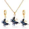 Traje de Joyería Transfronterizo Nuevo Mariposa Incrustada de Diamantes Gota de Agua para Mujer Estilo Ins Diseño Creativo Traje de Collar y Aretes de Mariposa