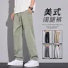 MP/Verão Calça de Sarja Lavada de Pierna Larga Masculina Macacão Vintage Estilo Americano Calça Reta Solta Calça Casual Masculina