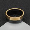 Suministro transfronterizo joyería personalizada de acero inoxidable estilo punk anillo de acero de titanio con combinación de colores negro brillante plano dorado para hombres