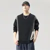 Sudadera bicolor para hombre primavera/otoño 2026 forrada de polar cuello redondo corte holgado versátil ropa de invierno marca de moda camiseta base top venta al por mayor