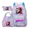 KPOP Caçadora de Demônios Grupo Feminino Mochila Lancheira Estojo Conjunto Estudante Anime Moda Mochila Escolar Caixa de Lápis Lancheira