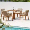 Mesas e Cadeiras de Teca para Exterior, Vila com Pátio, Mesa Longa de Madeira Maciça, Terraço de Jardim à Prova d'Água, Conjunto de Móveis de Madeira Maciça e Rattan
