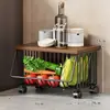 Prateleira de Armazenamento de Frutas e Legumes de Cozinha Cesta de Frutas e Legumes Doméstica de Chão Prateleira de Armazenamento Multi-Camada Móvel para Cebola, Gengibre e Alho