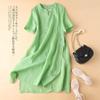 2023 Nuevo Vestido Holgado Algodón Lino Manga Corta Cuello Dividido Algodón Lino Camisa Artística Vintage Ropa para el Té Ropa de Mujer