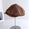 Gorra retro británica de gamuza con visera para mujer, gorra de pico casual versátil y elegante para otoño, boina de moda para usar al revés