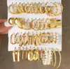 Conjunto de brincos de pérola torcida dourada estilo europeu e americano, brincos de metal geométricos em forma de C, brincos femininos de alta qualidade e únicos