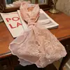 Bufanda de Seda de Encaje con Fuegos Artificiales y Perlas Estilo Coreano para Primavera y Verano para Mujer, Bufanda de Cuello Bordada Versátil y Transpirable, Chal de Alta Gama y Elegante