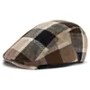 Gorra de lino a cuadros, gorra de visera a cuadros retro británica, gorra de béisbol unisex casual ajustable de algodón y lino transpirable