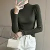 Camiseta fina de punto fino con cuello semi-alto para mujer, nuevo top interior de otoño e invierno, suéter de color liso ajustado, transfronterizo