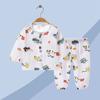 Traje de verano para niños, fino, de algodón puro, ropa de aire acondicionado para bebés, ropa de casa de manga larga para niños y niñas, pijamas de gasa, conjunto de dos piezas