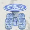 Jingdezhen Cerámica Mesa Taburete Redonda Mesa Antigua Porcelana Azul y Blanca Decoración Balcón Patio Exterior Jardín Mesa Taburete juego
